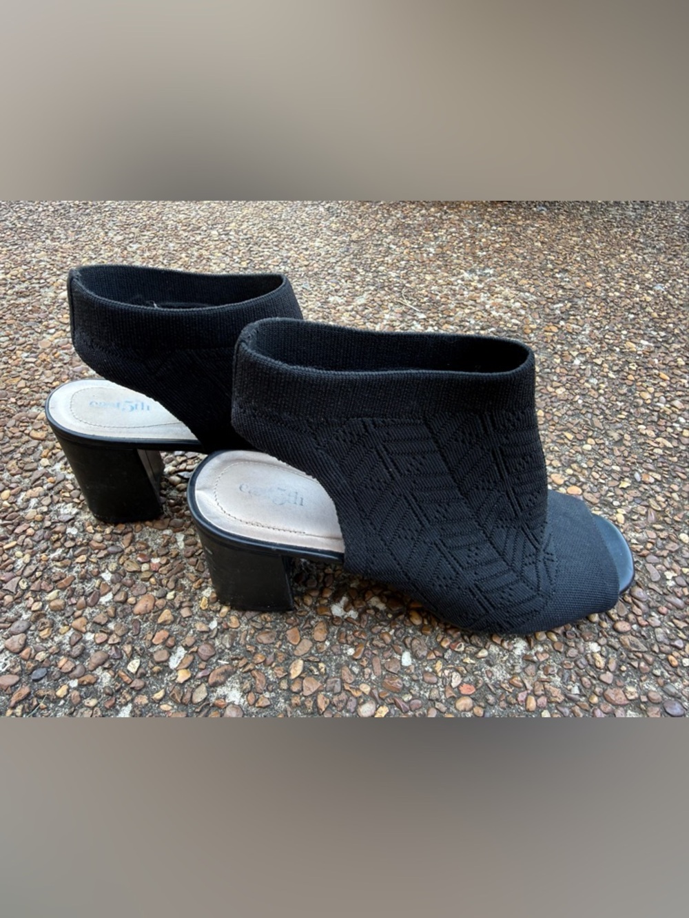 Black Knit Peep-Toe Block Heel Sandals